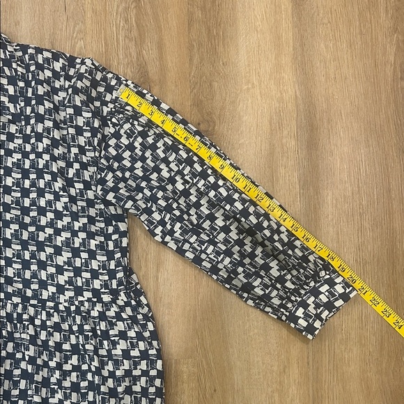 Cleobella Navy Blue and White Checkered Long Sleeve Dress - Picture 9 of 10